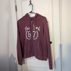 Y2K Aeropostale XL Burgundy Vintage Hoodie Zipper Jacket 1987 New York
